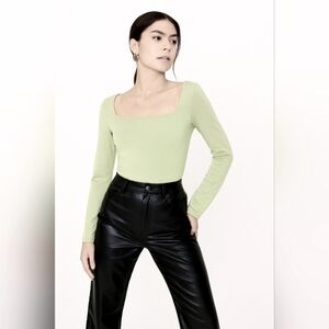 Nasty Girl Sage Green Square Neck high leg Stretch Bodysuit 2XS